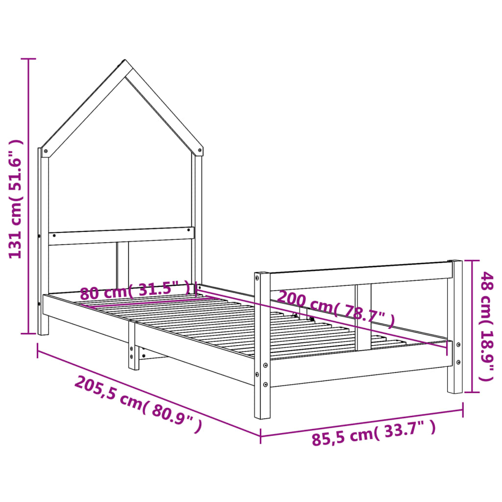 vidaXL Kinderbedframe 80x160 cm massief grenenhout zwart