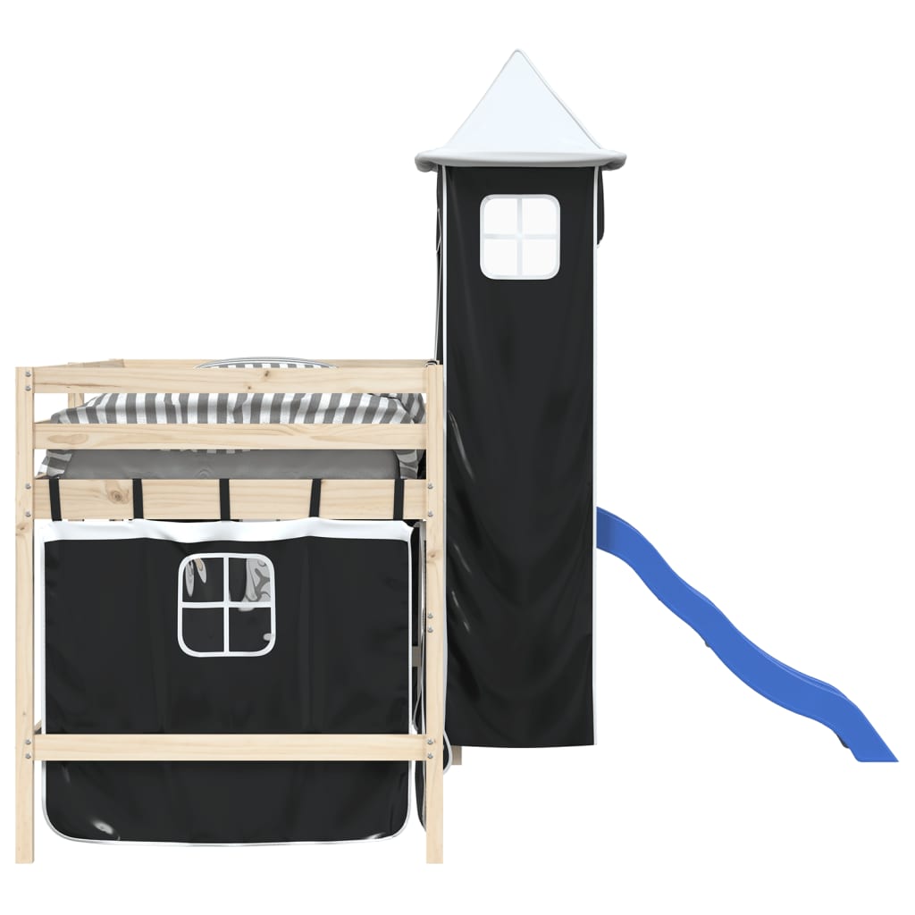 vidaXL Gordijnen voor hoogslaper met toren polyester wit en zwart