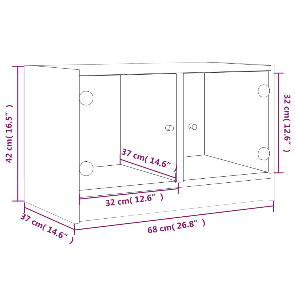vidaXL Tv-meubel met glazen deuren 68x37x42 cm wit