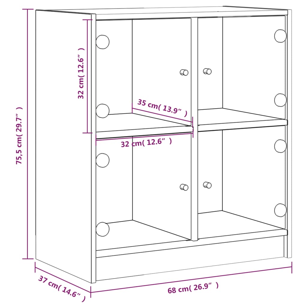 vidaXL Bijzetkast met glazen deuren 68x37x75,5 cm wit