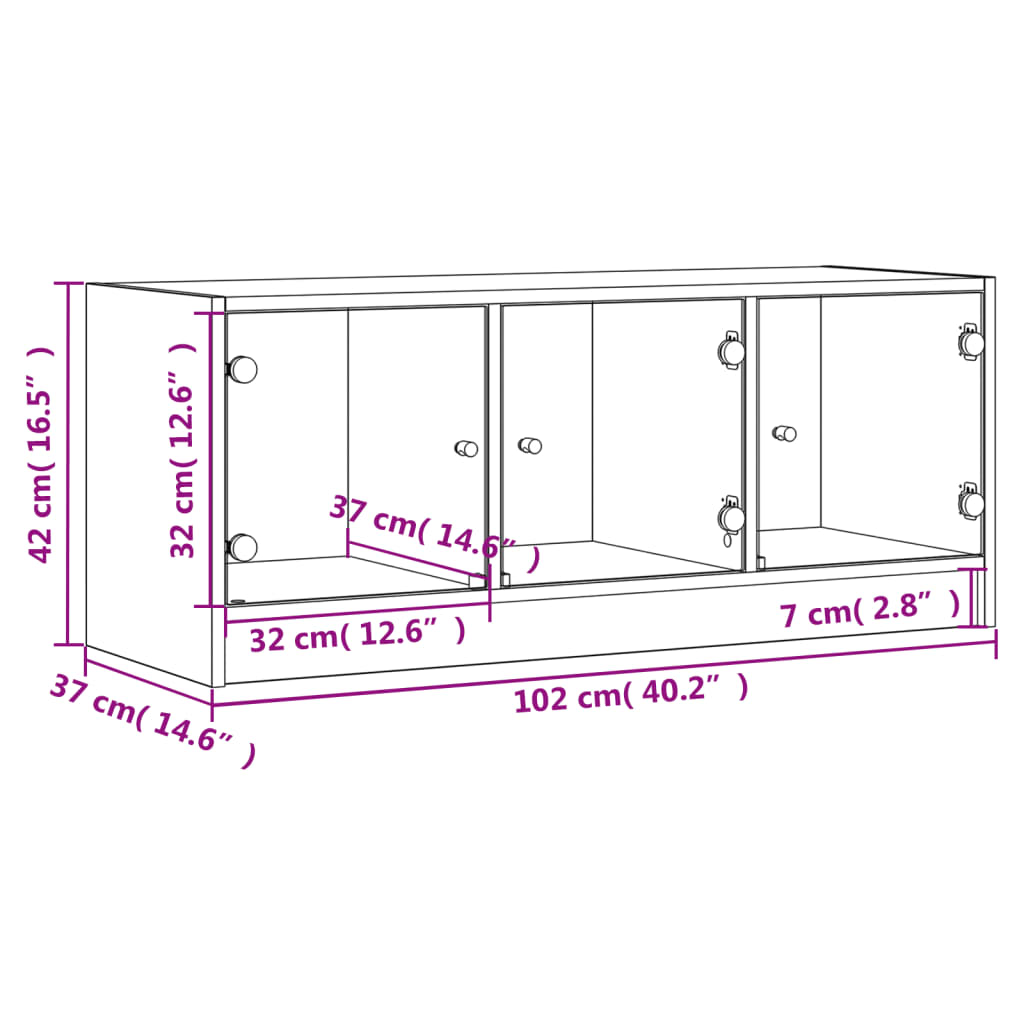 vidaXL Tv-meubel met glazen deuren 102x37x42 cm wit