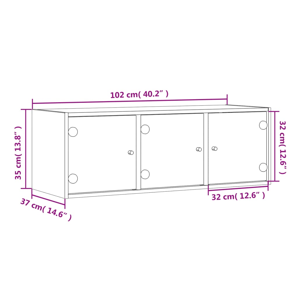 vidaXL Wandkast met glazen deuren 102x37x35 cm wit