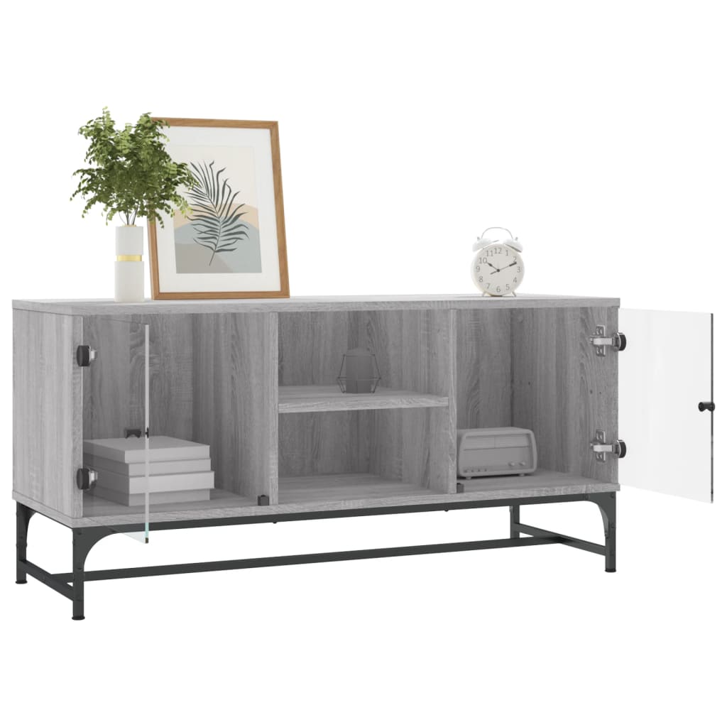 vidaXL TV Cabinet with Glass Doors 102x37x50 cm White
