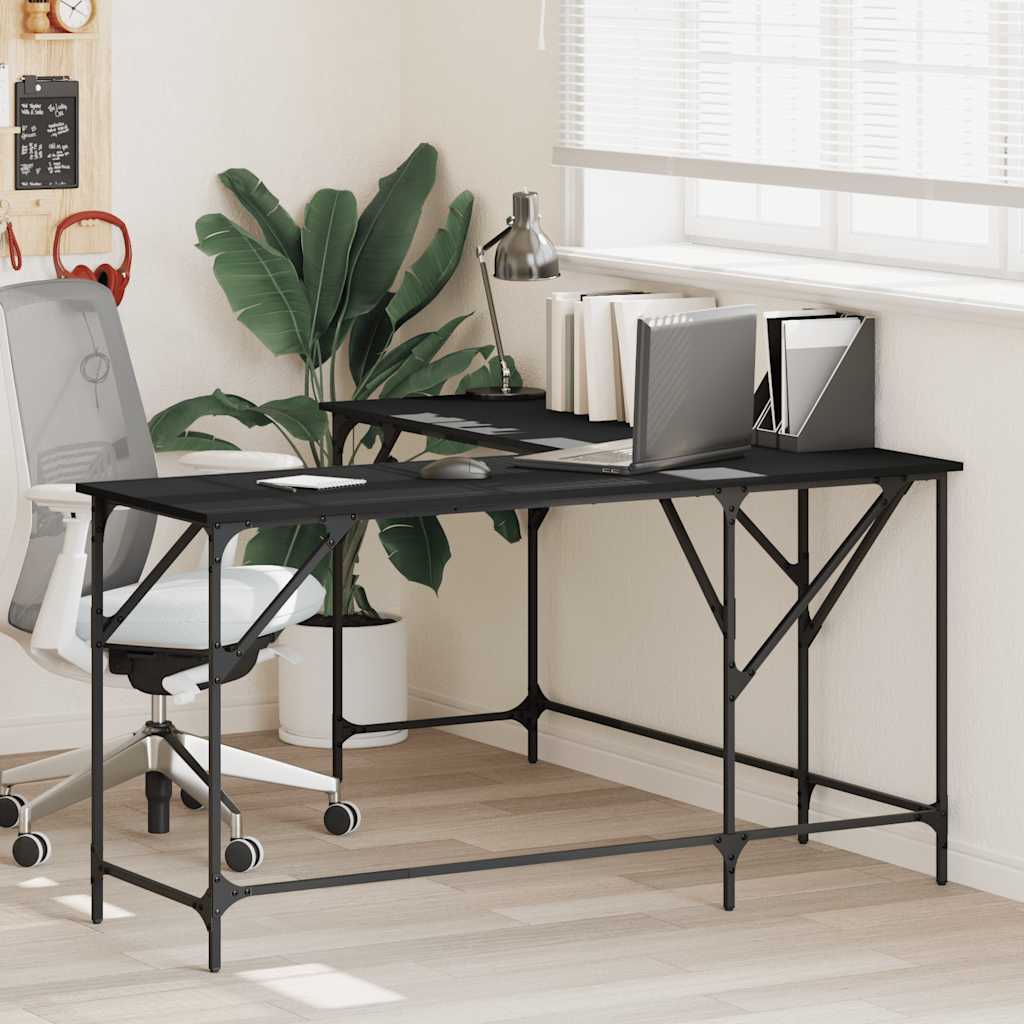 vidaXL Bureau 149x149x75 cm bewerkt hout zwart
