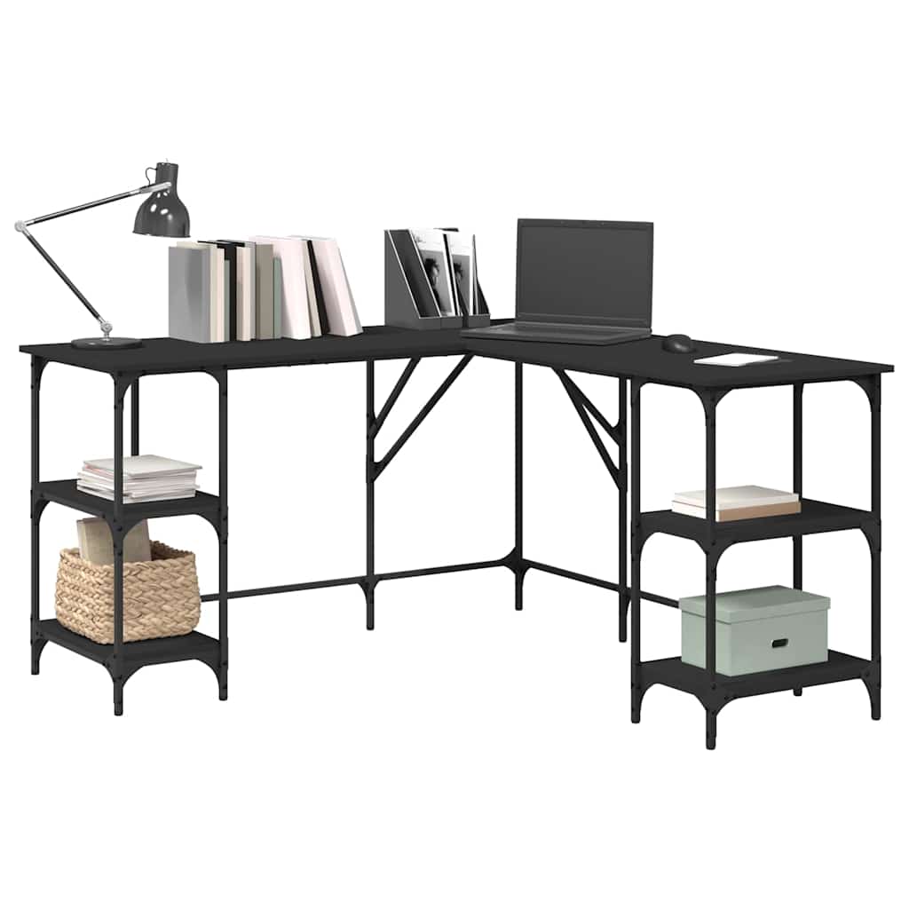 vidaXL Bureau 139x139x75 cm bewerkt hout zwart