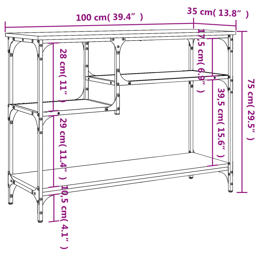 vidaXL Wandtafel met schappen 100x35x75 cm zwart