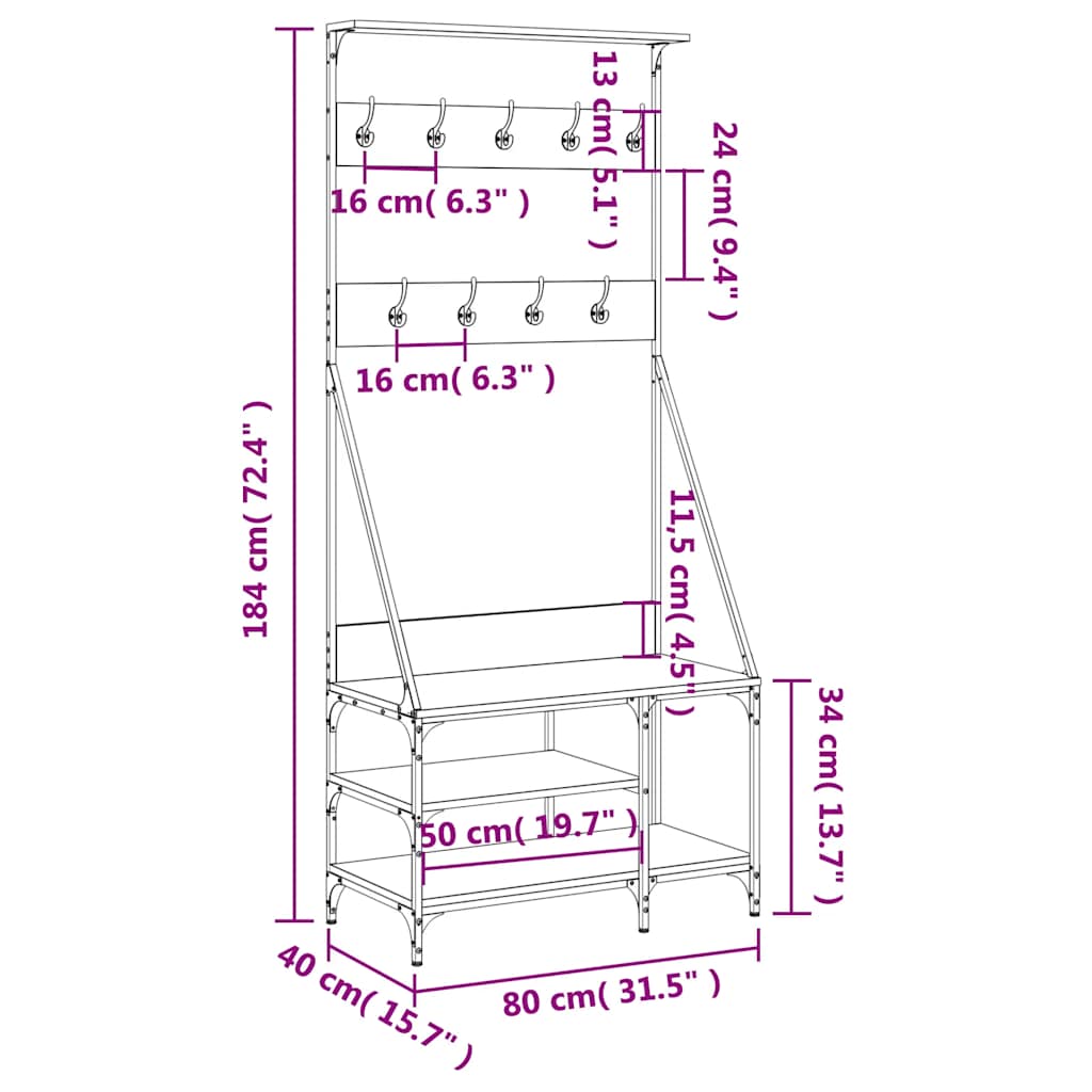 vidaXL Garment Rack with Shoe Rack 80x40x184 cm Black