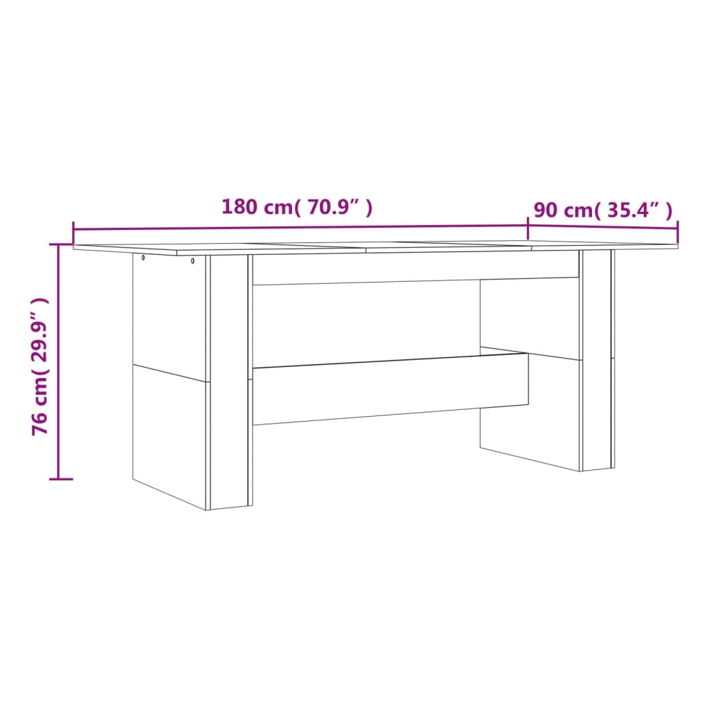 vidaXL Eettafel 180x90x76 cm bewerkt hout wit