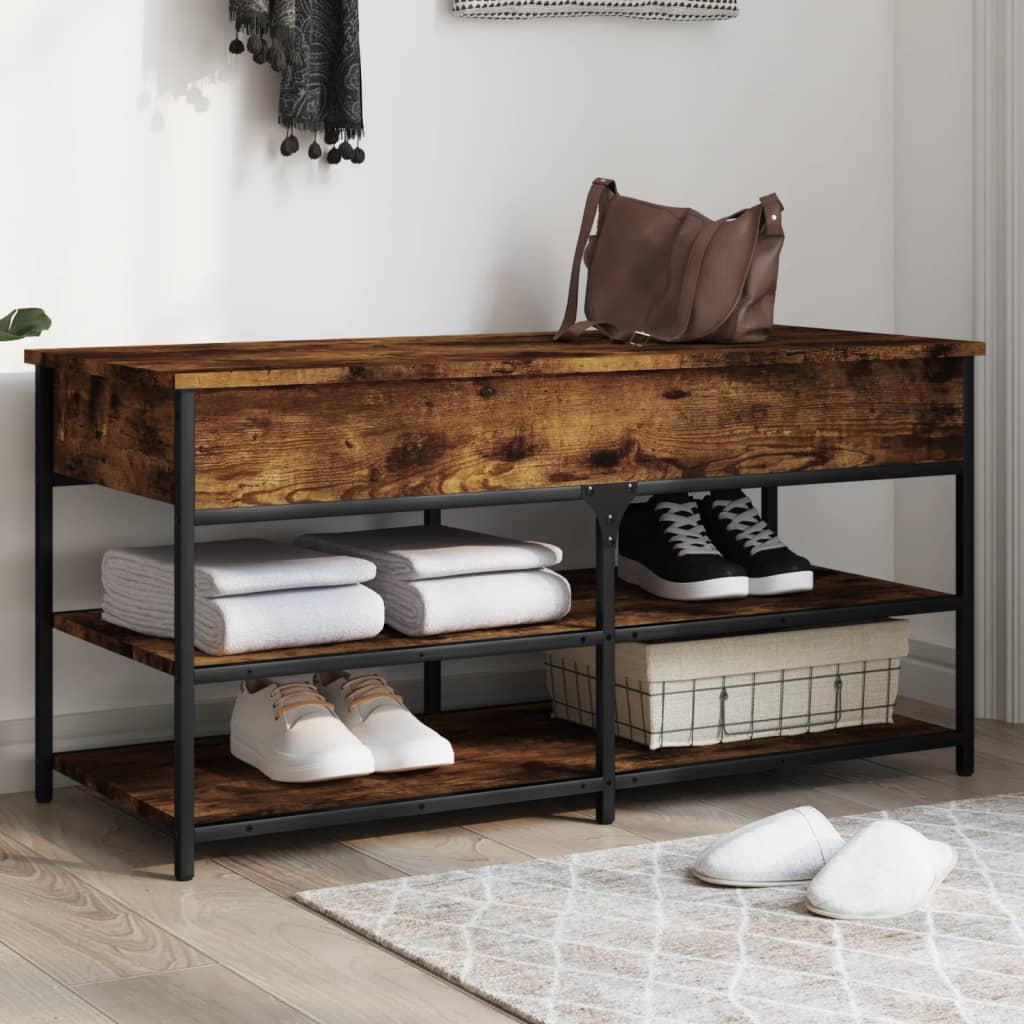 vidaXL Schoenenbankje 70x42,5x50 cm bewerkt hout gerookt eikenkleurig