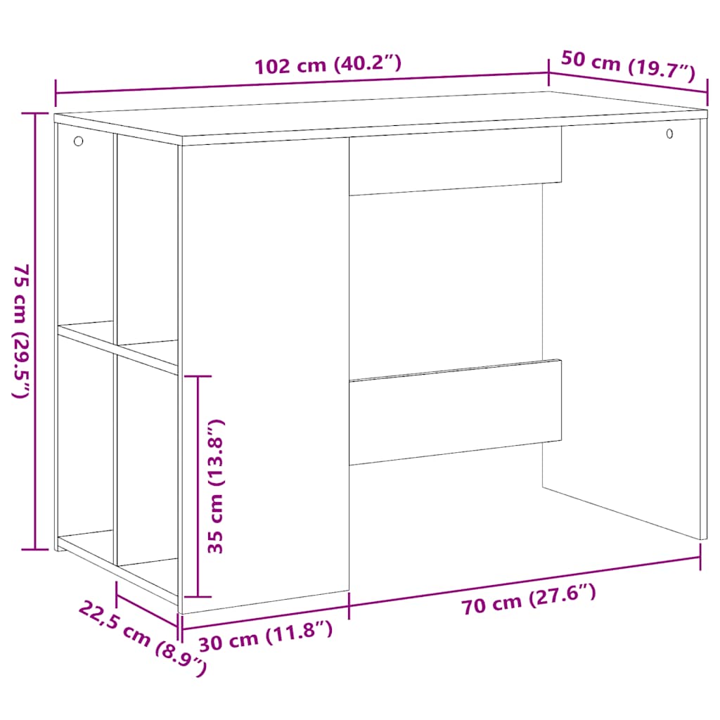 vidaXL Bureau 102x50x75 cm bewerkt hout wit