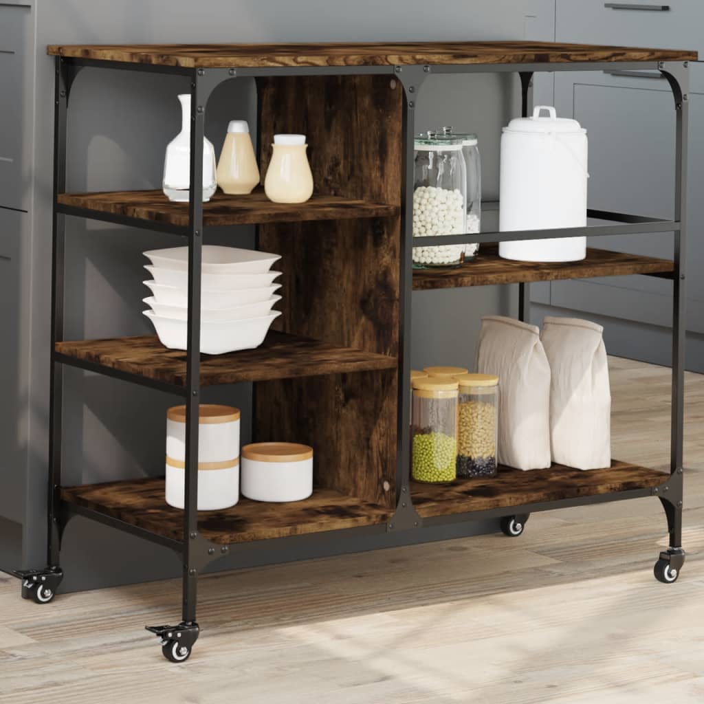 vidaXL Keukentrolley 100x45x89,5 cm bewerkt hout zwart