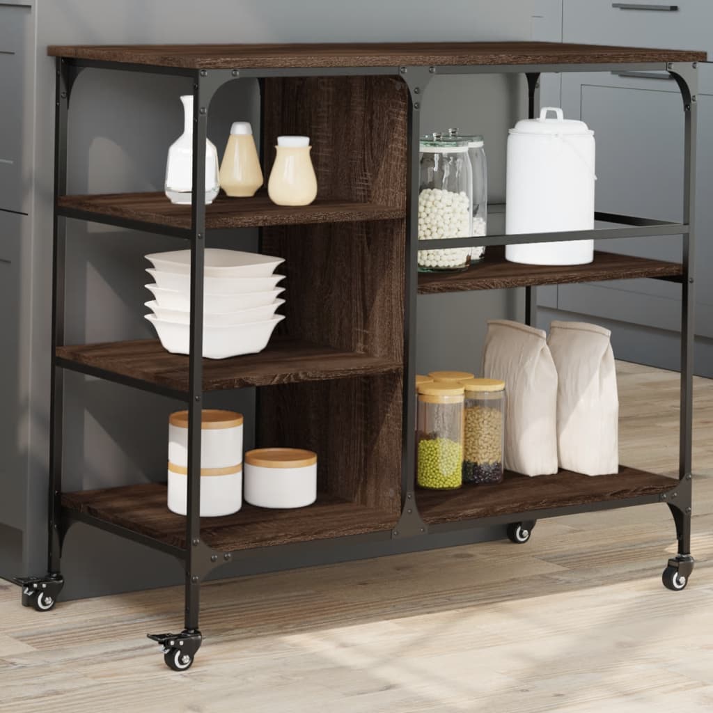 vidaXL Keukentrolley 100x45x89,5 cm bewerkt hout zwart