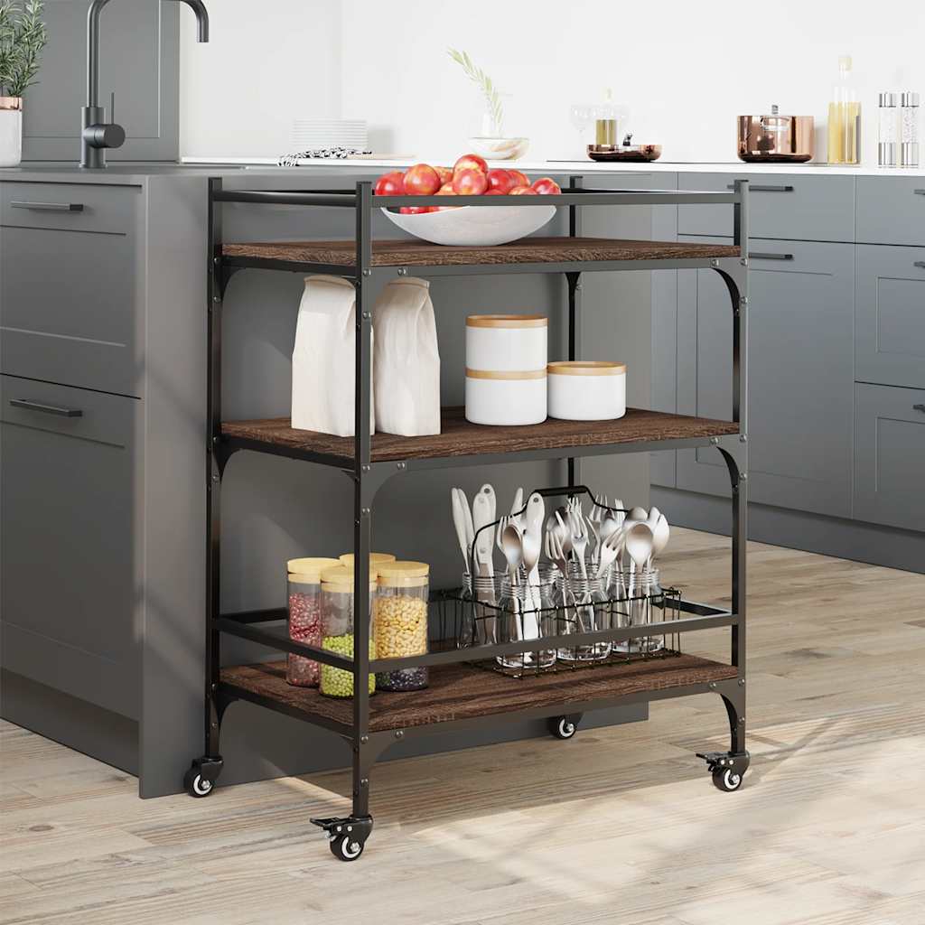 vidaXL Keukentrolley 65x40x86,5 cm bewerkt hout zwart