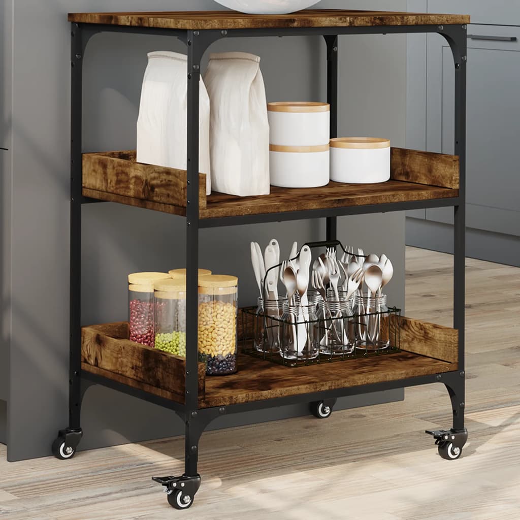 vidaXL Keukentrolley 60x41x80,5 cm bewerkt hout zwart