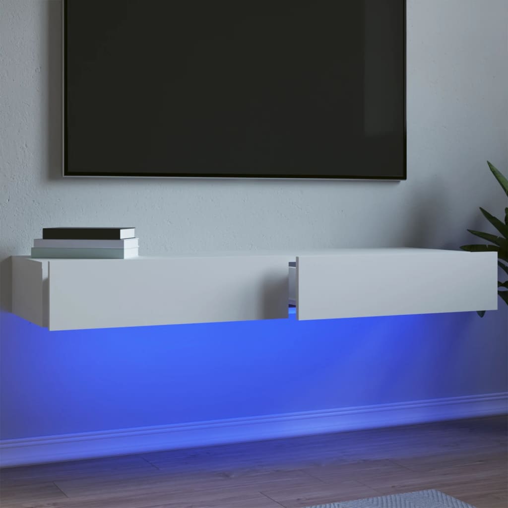 vidaXL TV Cabinet with LED Lights 120x35x15.5 cm White