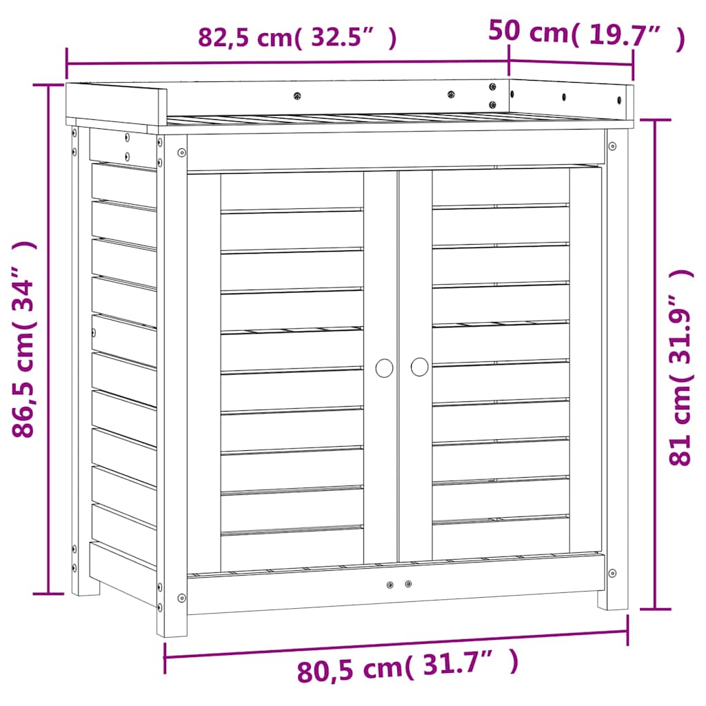 vidaXL Oppottafel met schappen 82,5x50x86,5 cm massief grenenhout wit