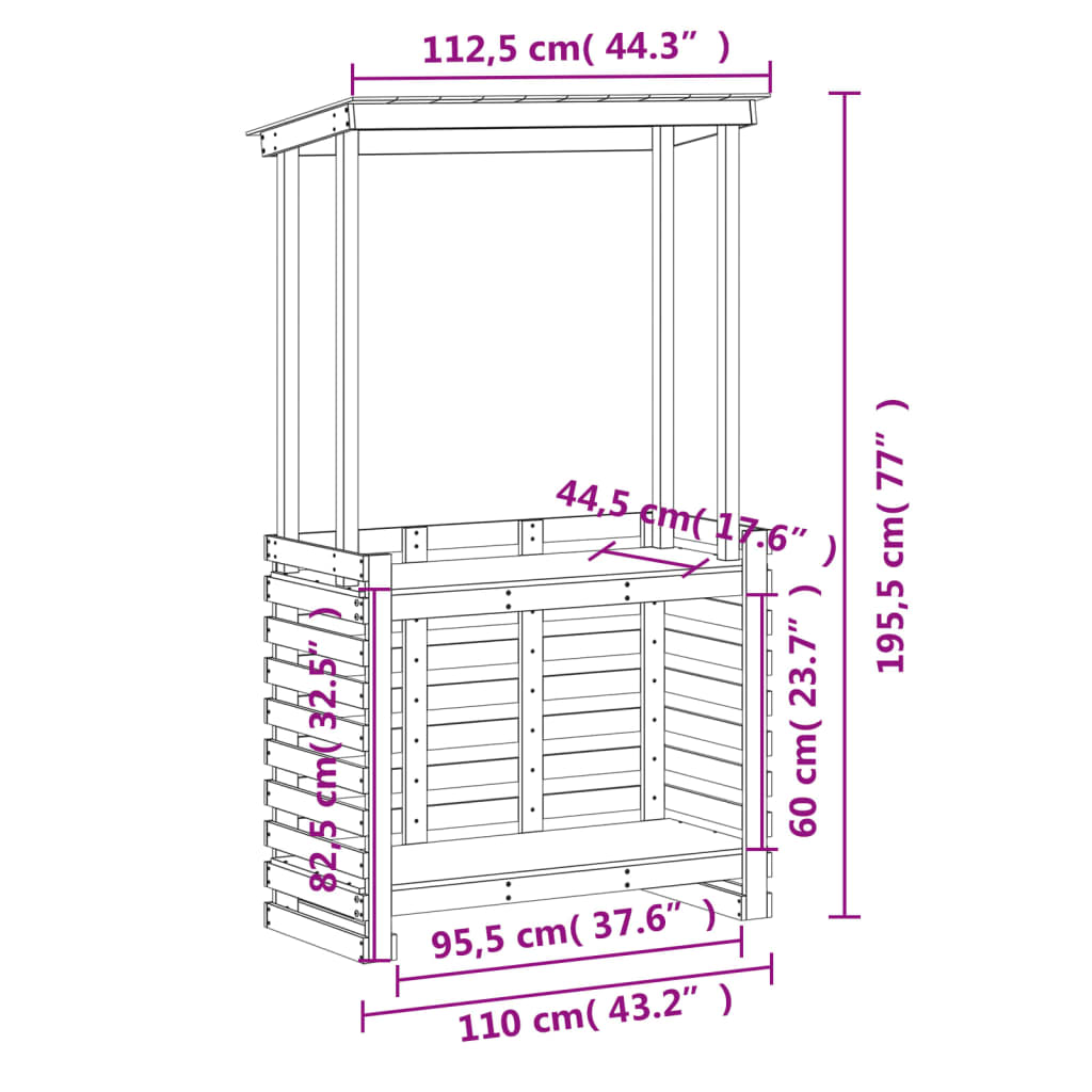 vidaXL Tuinbartafel 113,5x50x103 cm massief grenenhout wit