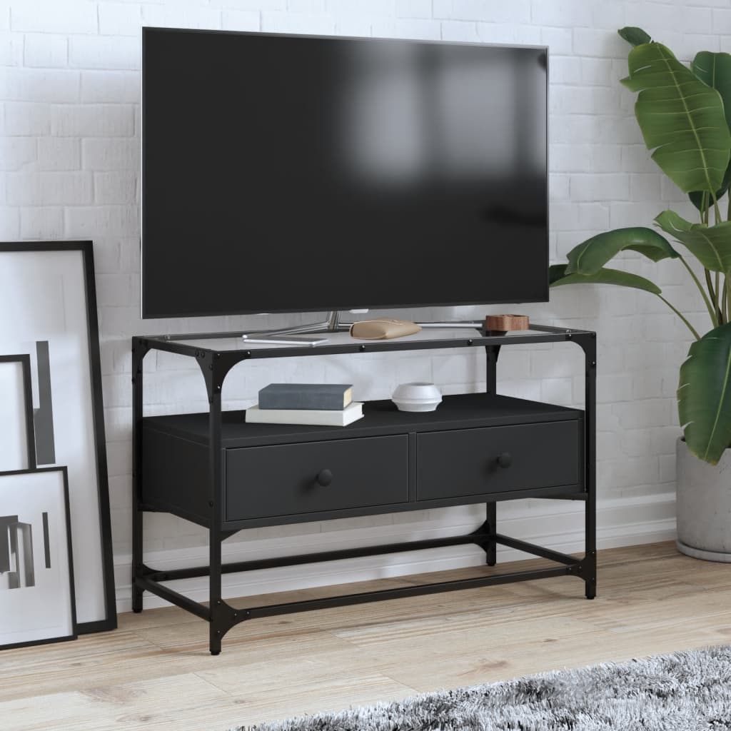vidaXL Tv-meubel met glazen blad 60x35x51 cm bewerkt hout zwart