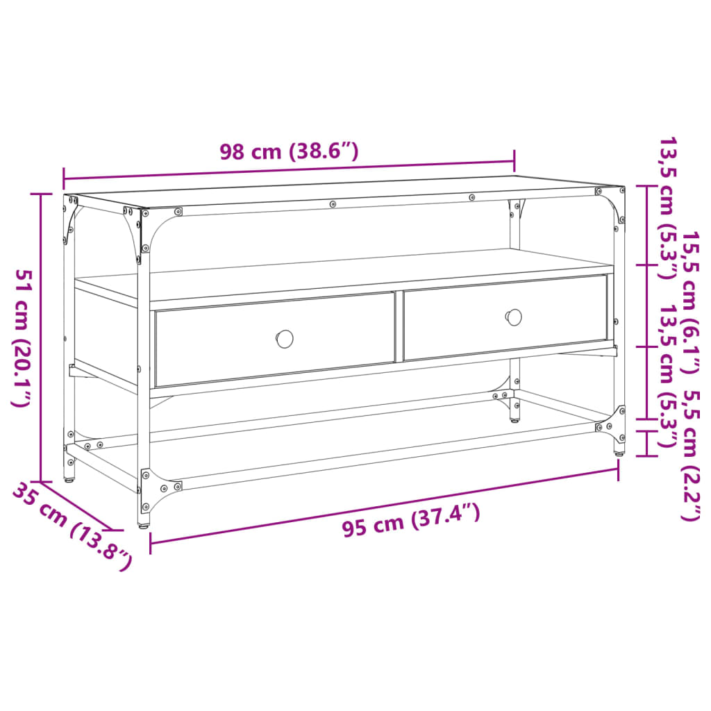 vidaXL Tv-meubel met glazen blad 60x35x51 cm bewerkt hout zwart