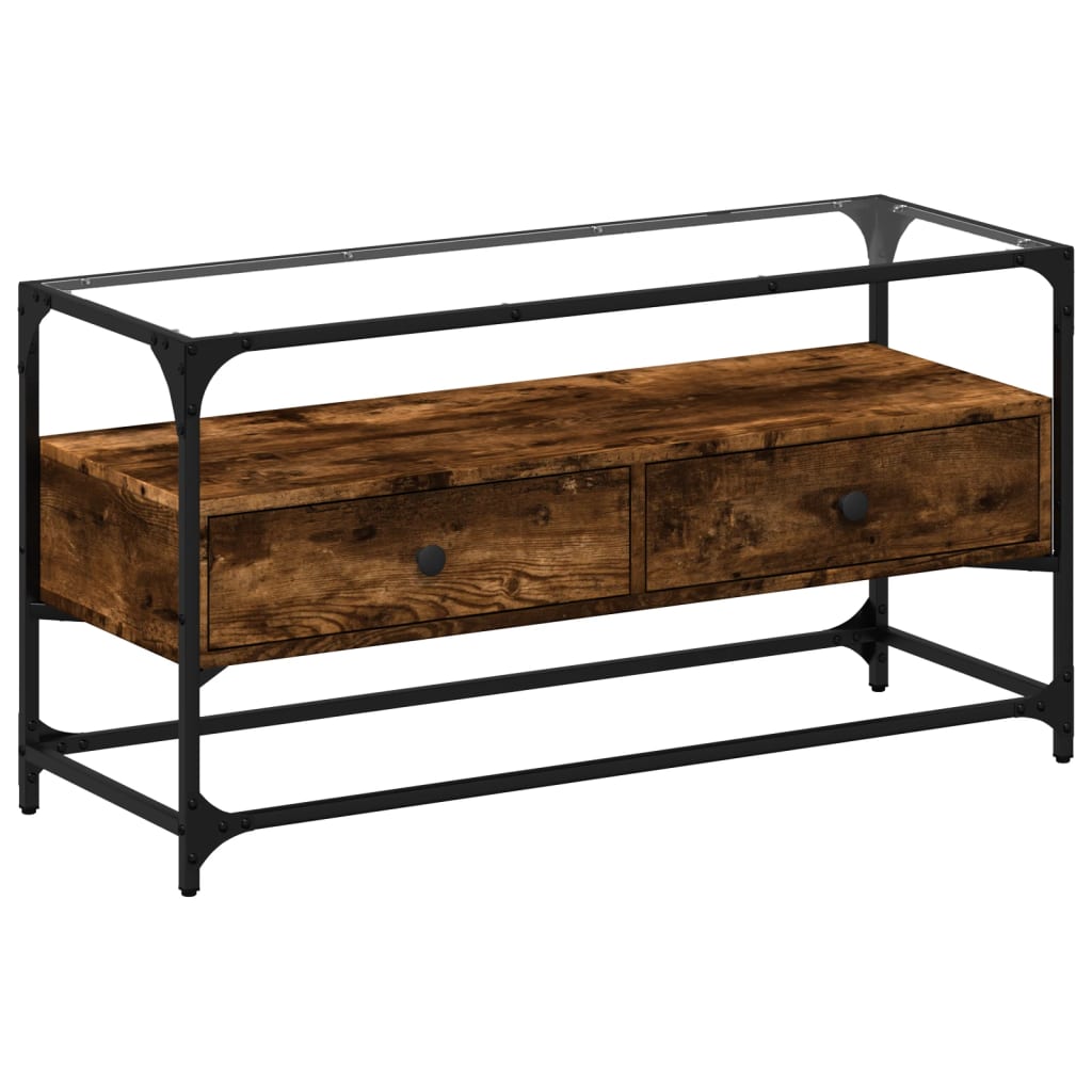 vidaXL Tv-meubel met glazen blad 60x35x51 cm bewerkt hout zwart