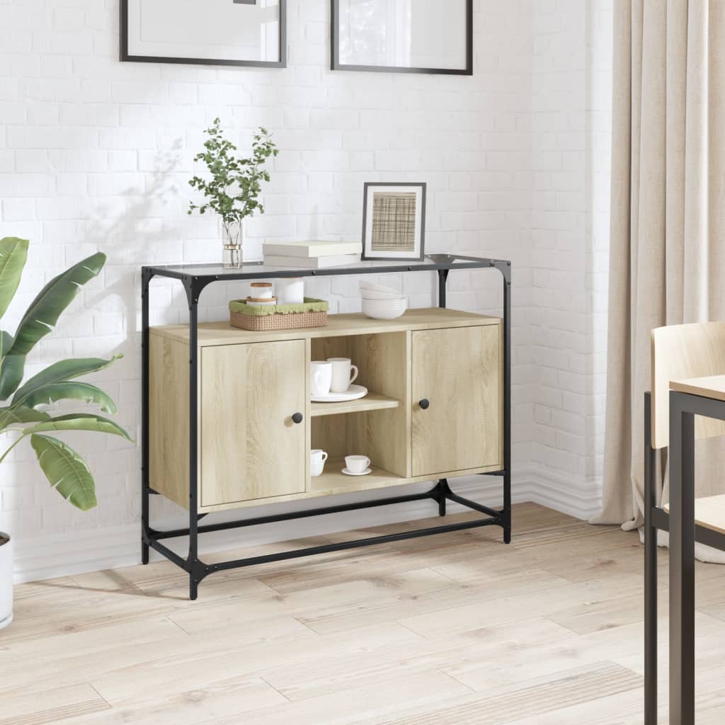 vidaXL Sideboard with glass top 98x35x81 cm engineered wood black