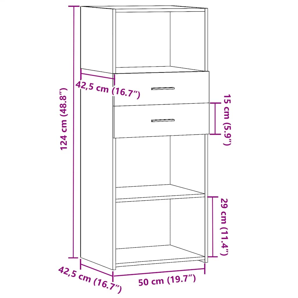 vidaXL Hoge kast 50x42,5x124 cm bewerkt hout wit