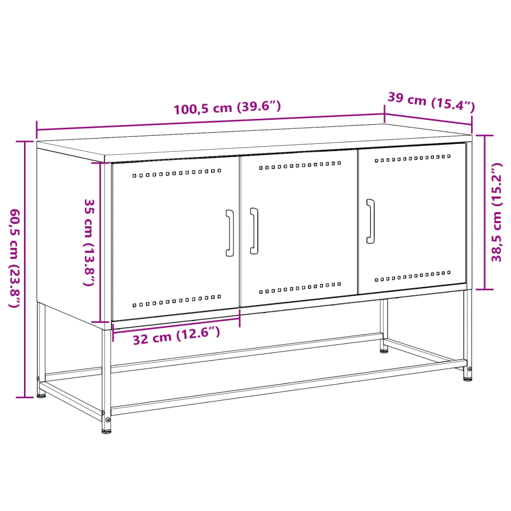 vidaXL Tv-meubel 100,5x39x60,5 cm staal zwart