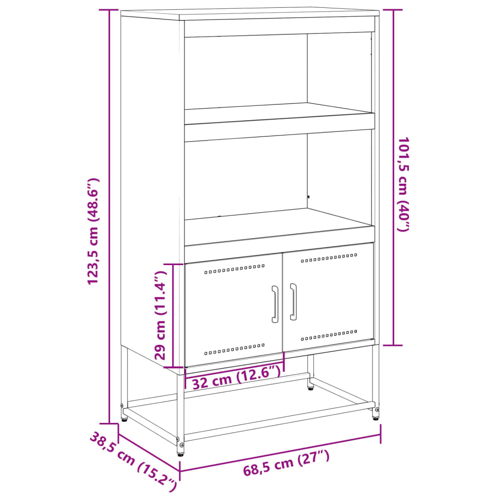 vidaXL Hoge kast 68,5x38,5x123,5 cm staal zwart