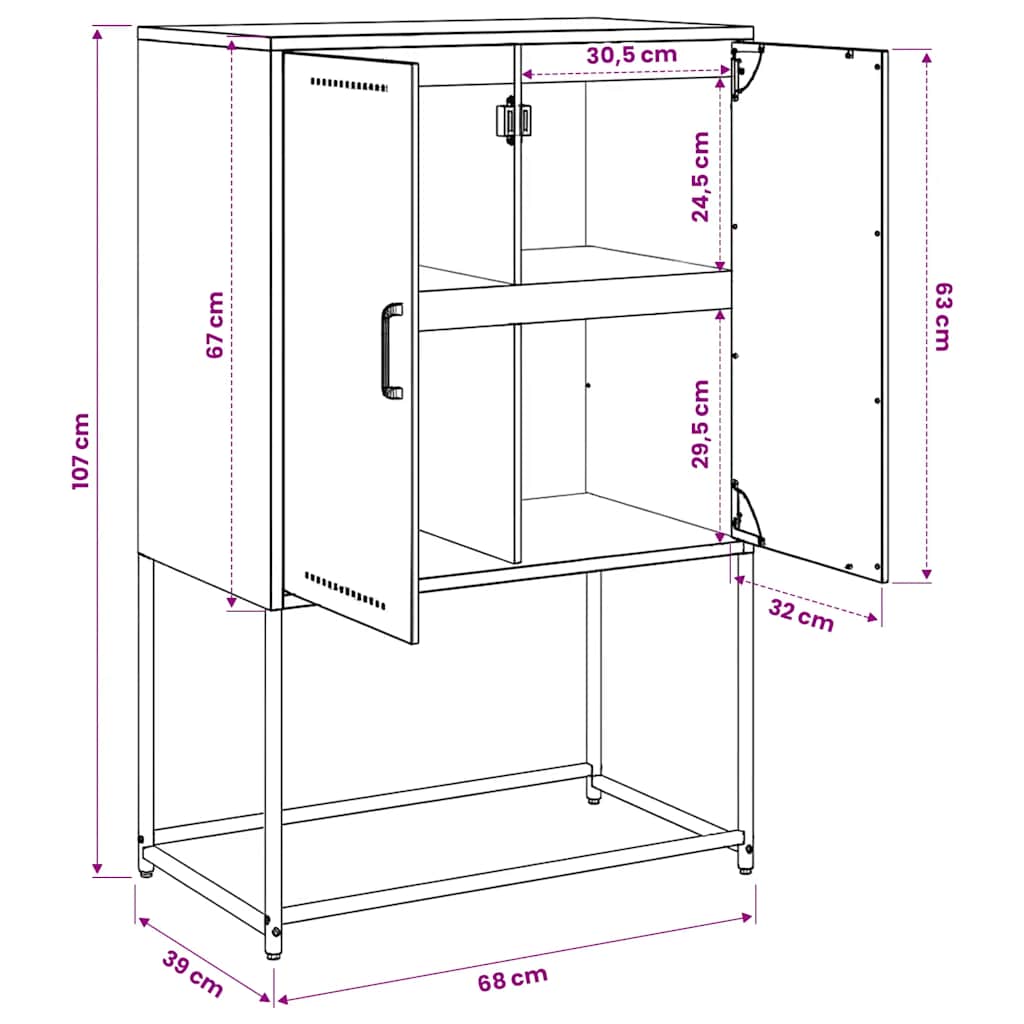 vidaXL Hoge kast 68,5x38,5x107 cm staal zwart