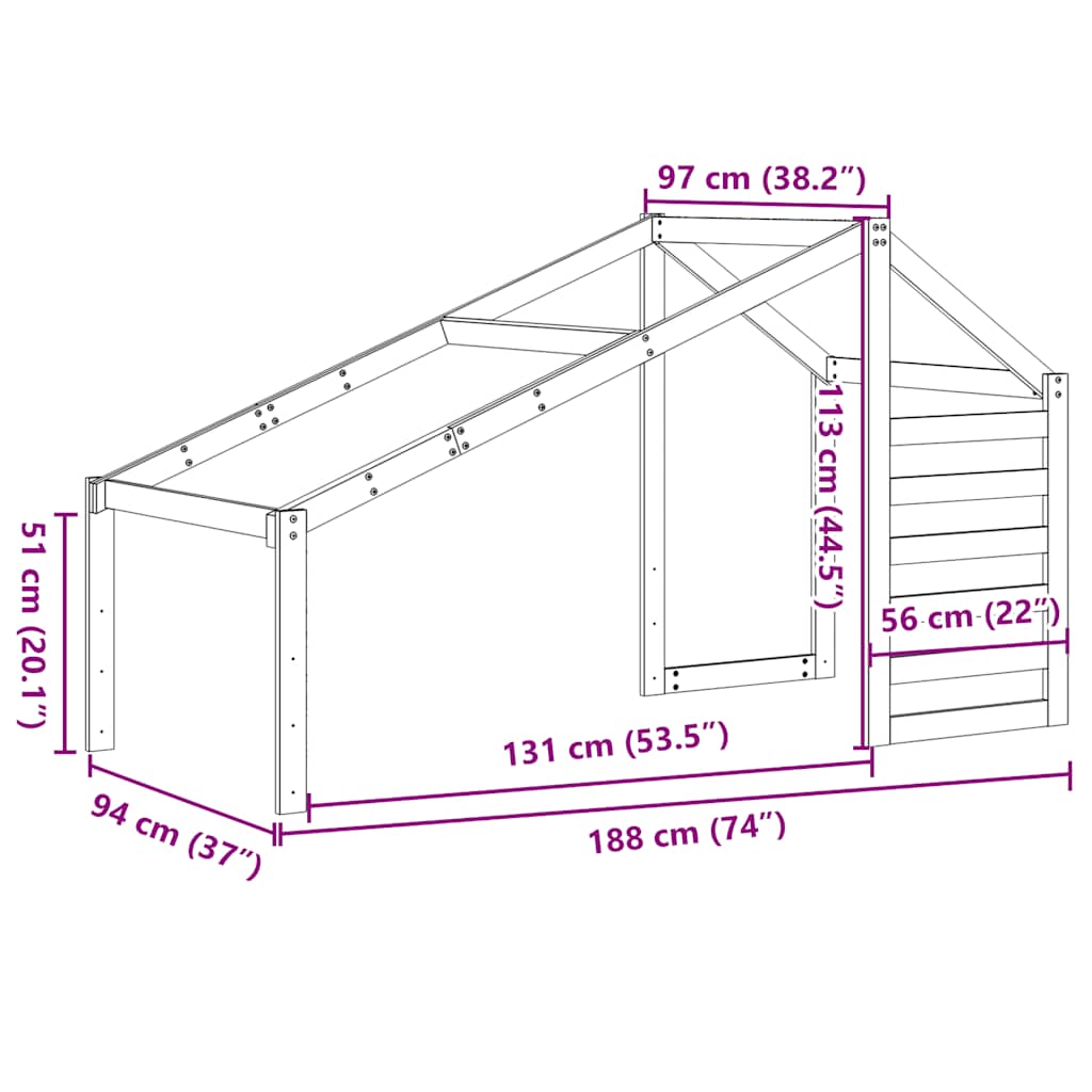 vidaXL Kinderbedhuisje 198x87x113 cm massief grenenhout