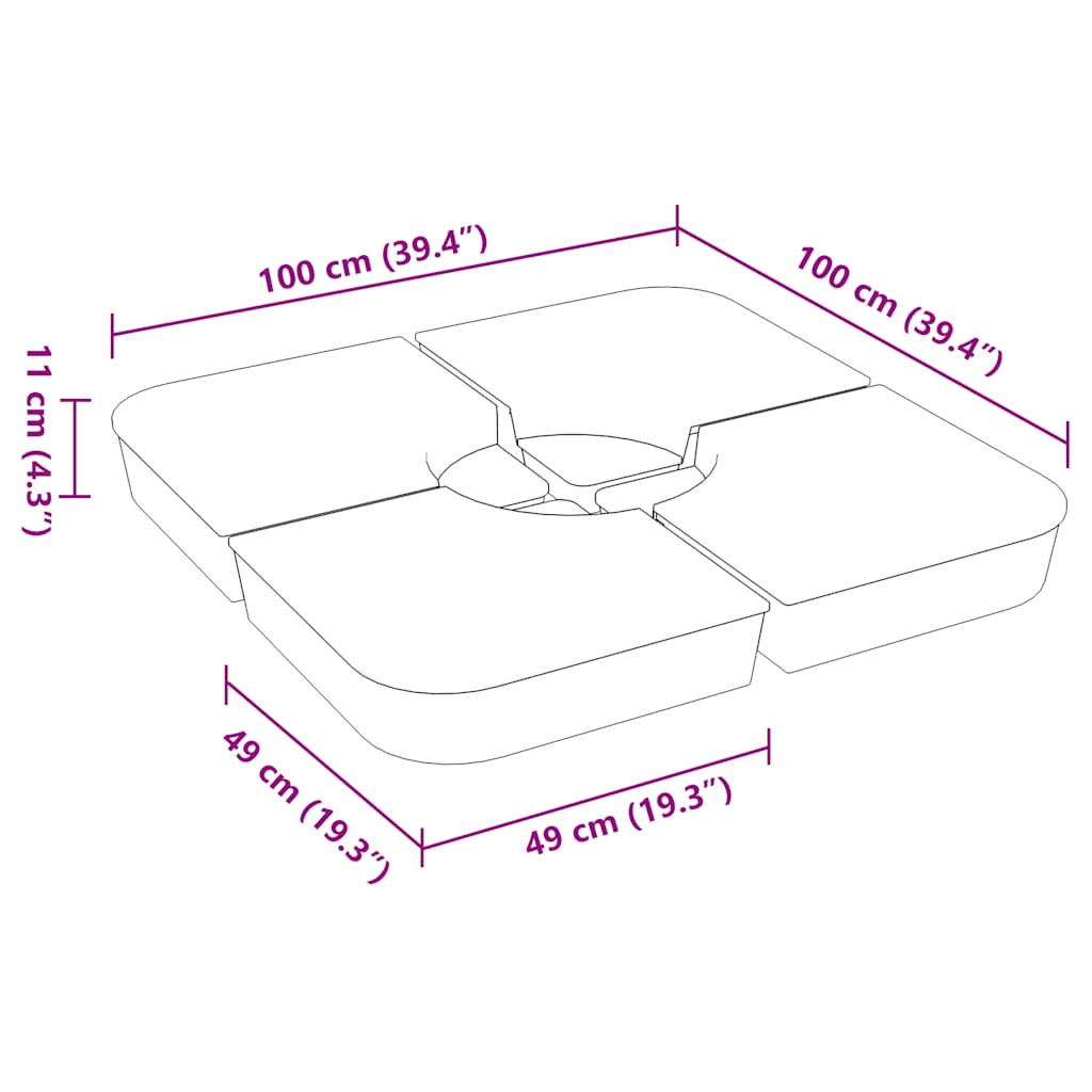 vidaXL 4-delige Set parasolvoeten voor kruisvoet parasol 100 kg PP