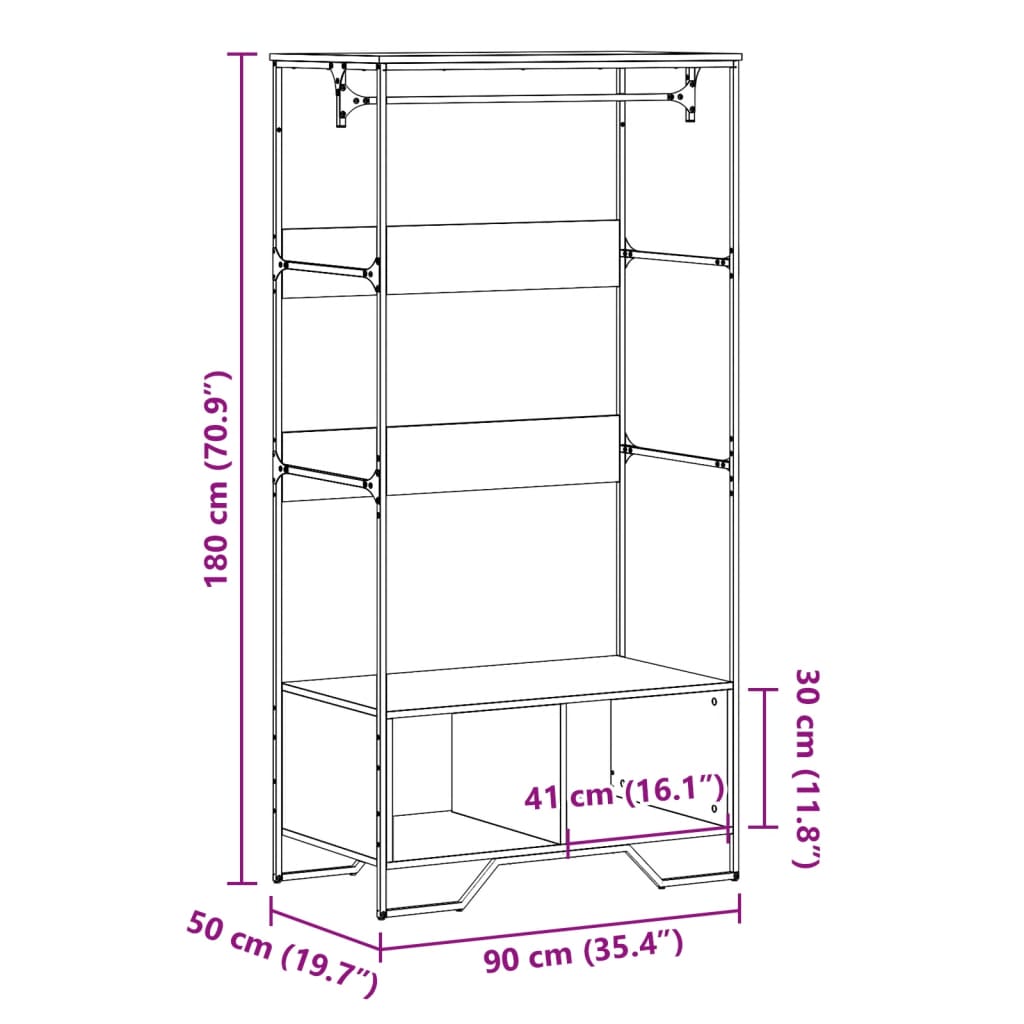 vidaXL Kledingkast 90x50x180 cm bewerkt hout zwart