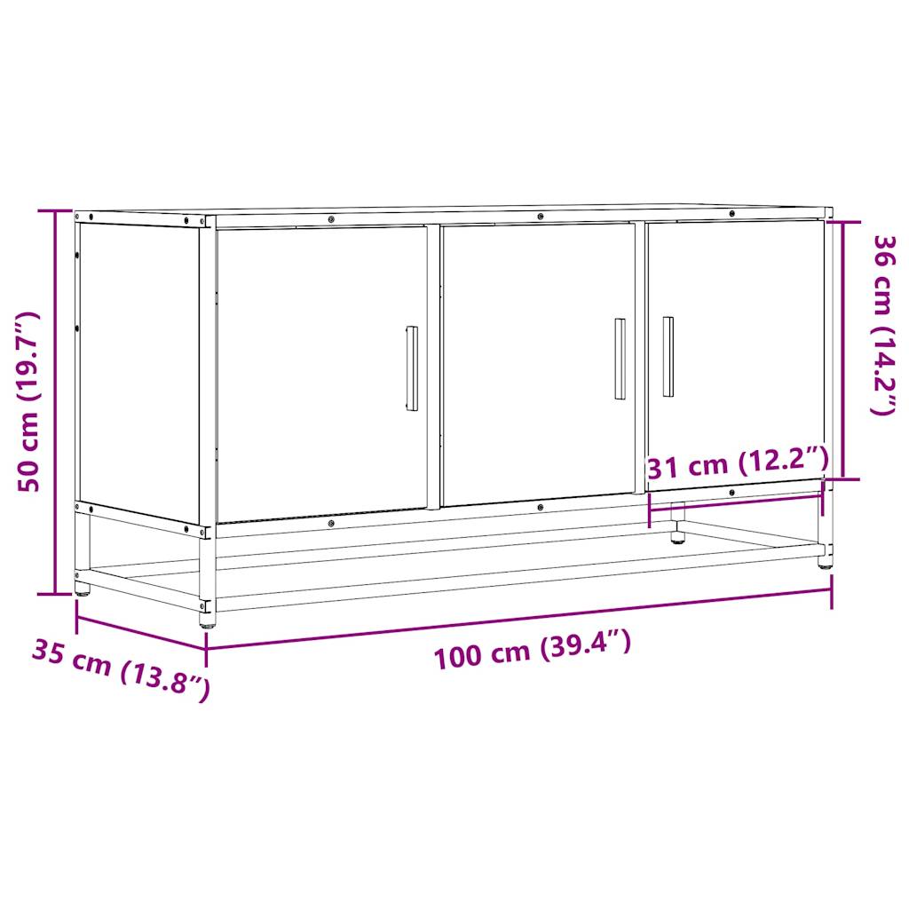 vidaXL Tv-meubel 100x35x50 cm bewerkt hout en metaal zwart