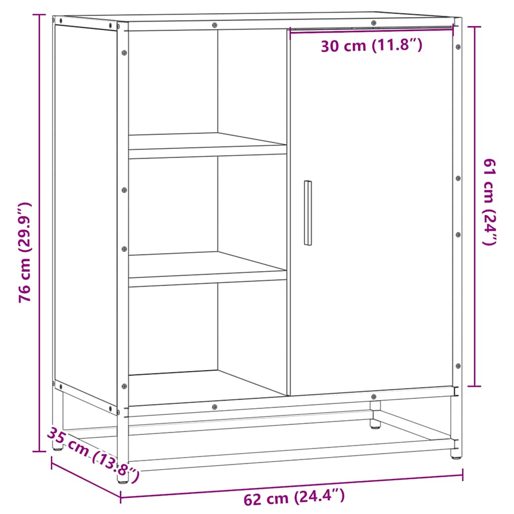 vidaXL Dressoir 62x35x76 cm bewerkt hout zwart