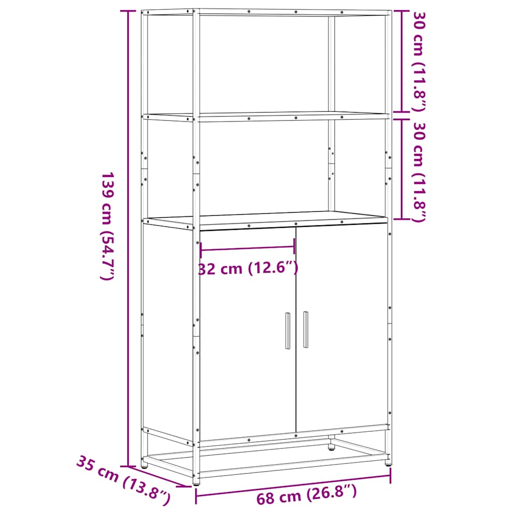 vidaXL Hoge kast 68x35x139 cm bewerkt hout en metaal zwart