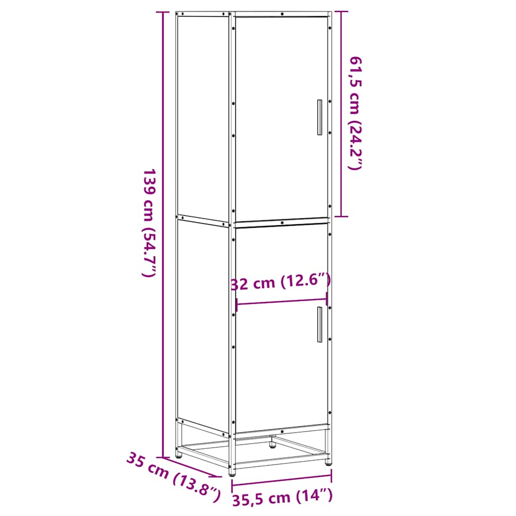 vidaXL Tall cabinet 35.5x35x139 cm engineered wood and metal grey Sonoma