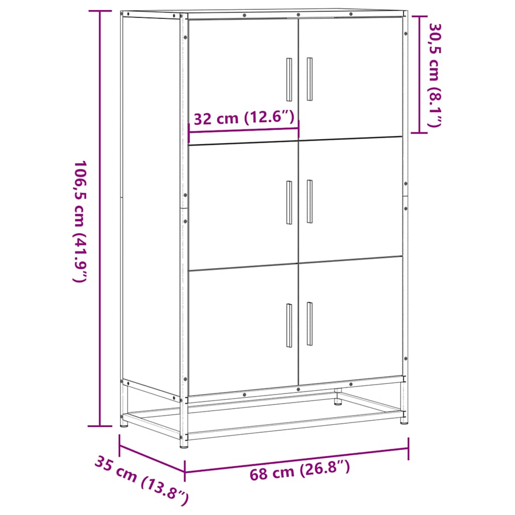 vidaXL Hoge kast 68x35x106,5 cm bewerkt hout en metaal zwart