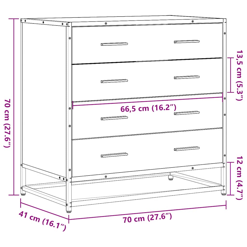 vidaXL Chest of Drawers 70x41x70 cm Engineered Wood Black