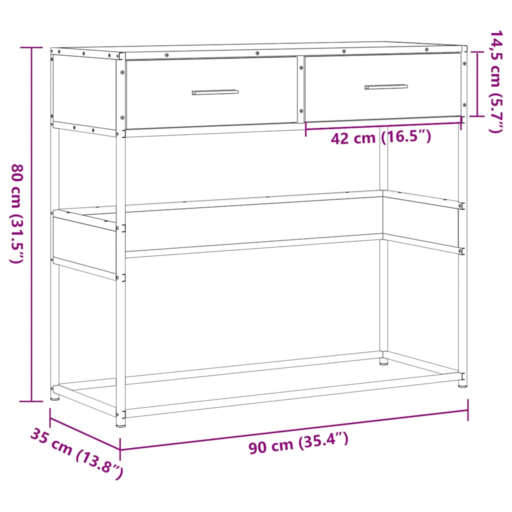 vidaXL Wandtafel 90x35x80 cm bewerkt hout zwart