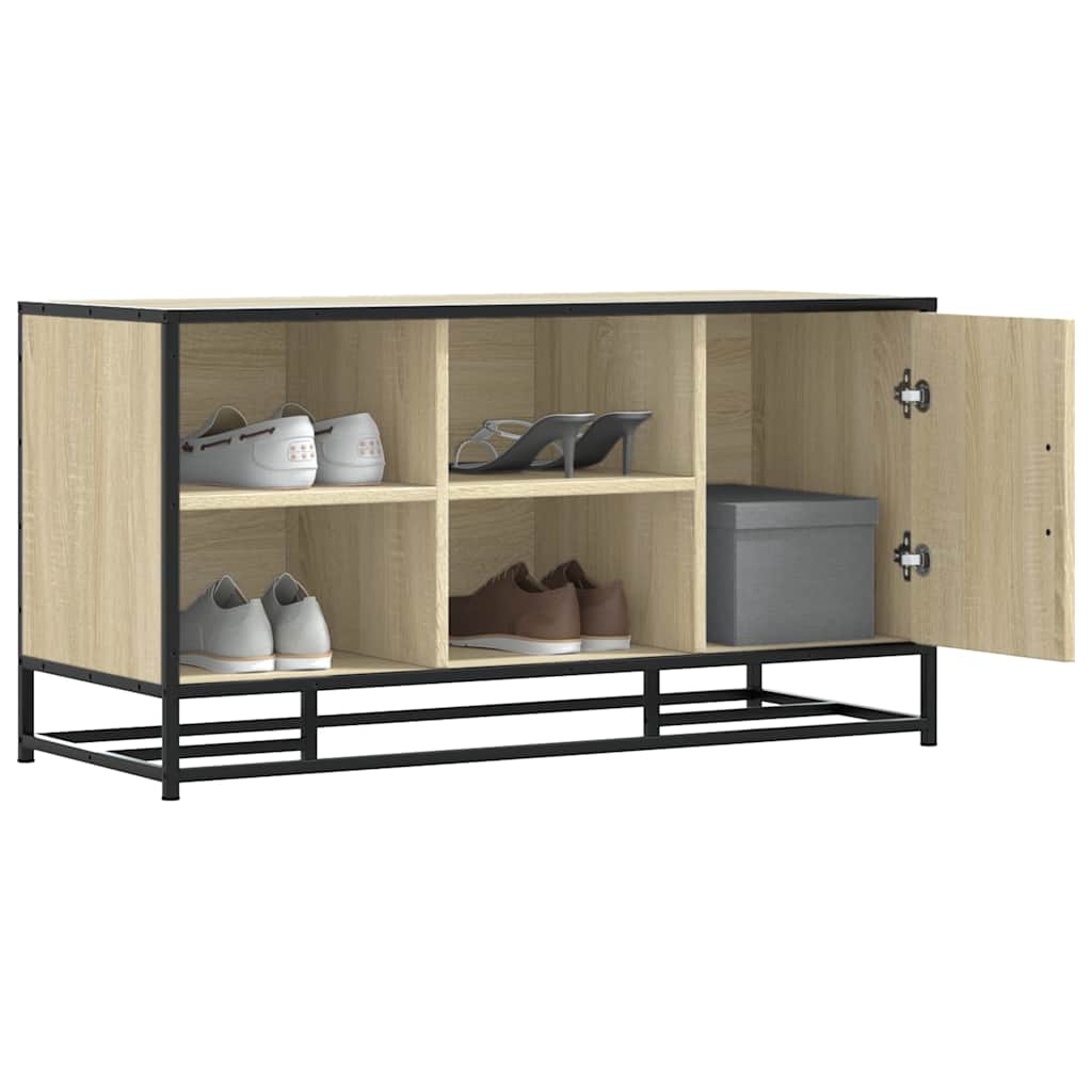 vidaXL Schoenenbank 100x40x53,5 cm bewerkt hout en metaal zwart