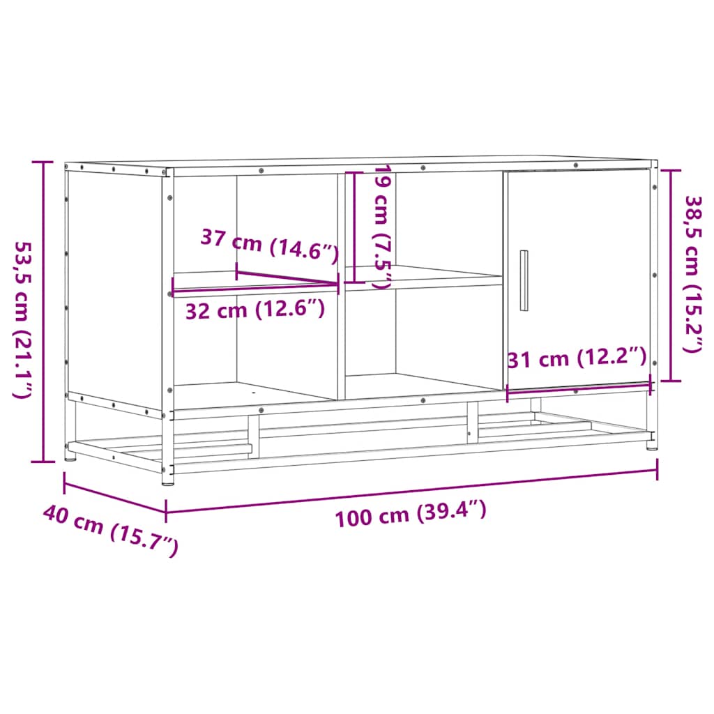 vidaXL Schoenenbank 100x40x53,5 cm bewerkt hout en metaal zwart