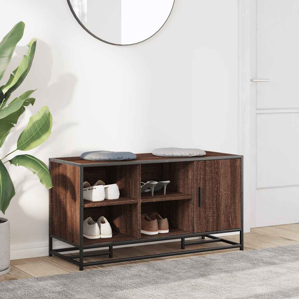 vidaXL Schoenenbank 100x40x53,5 cm bewerkt hout en metaal zwart