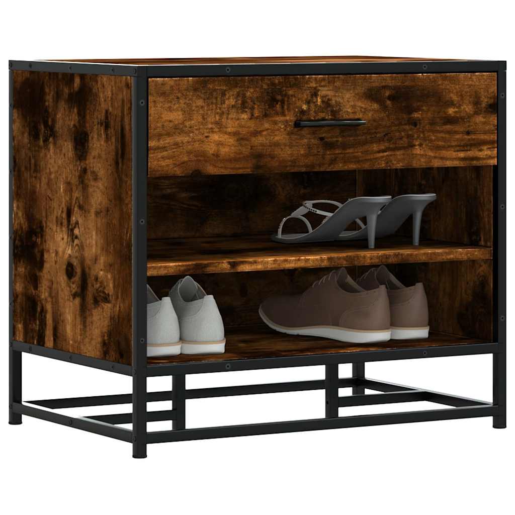 vidaXL Schoenenbank 60x40x53,5 cm bewerkt hout en metaal zwart