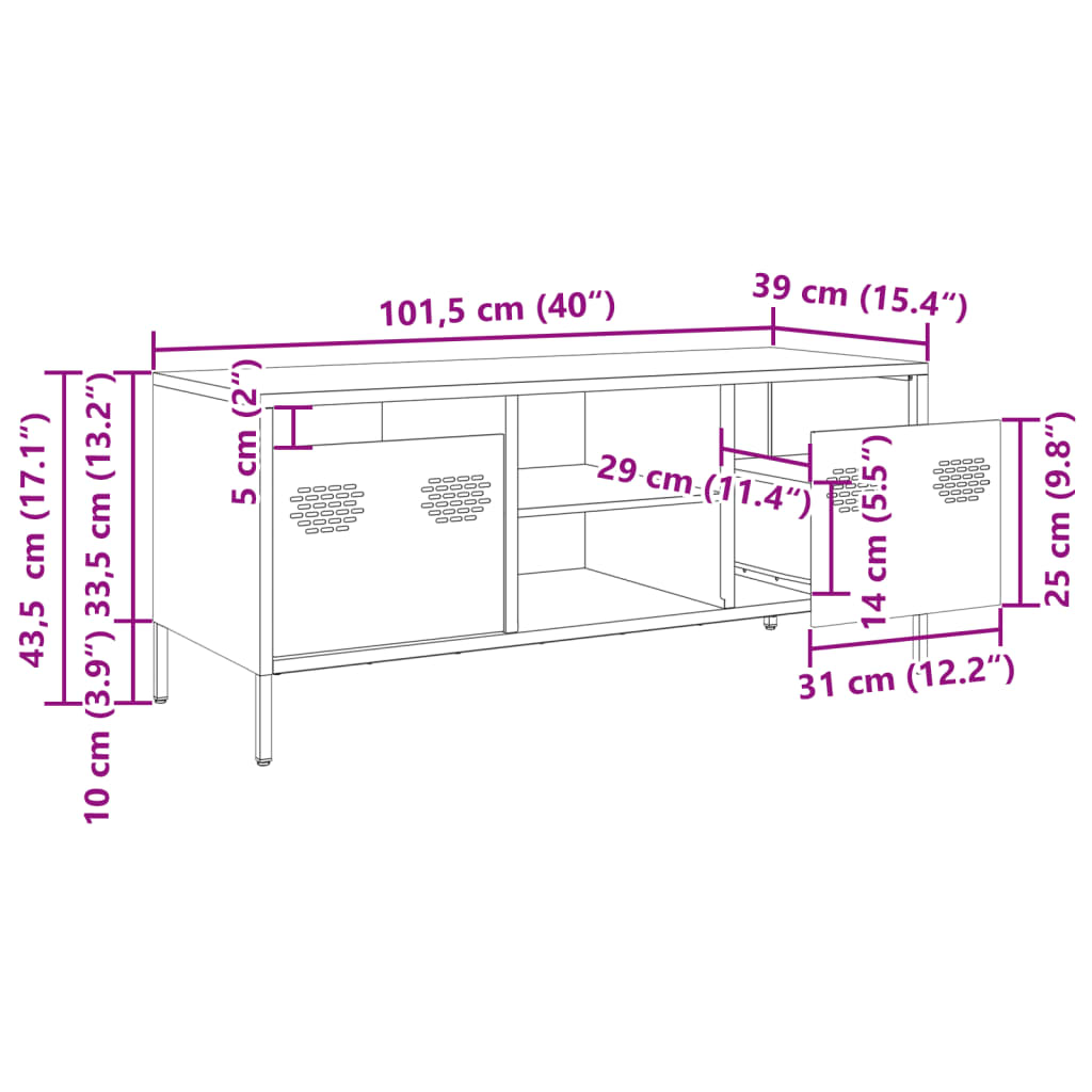 vidaXL Tv-meubel 101,5x39x43,5 cm koudgewalst staal zwart