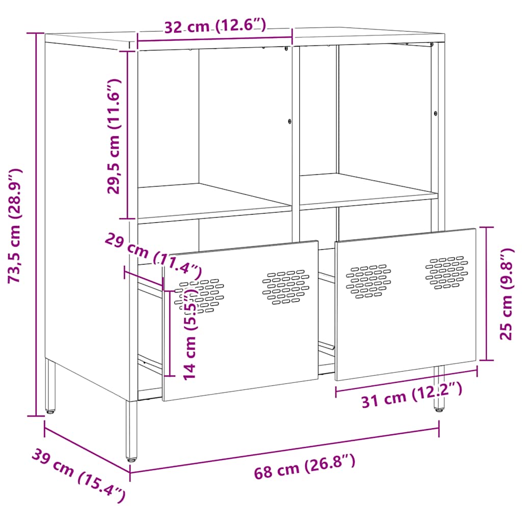 vidaXL Dressoir 135x39x73,5 cm koudgewalst staal zwart