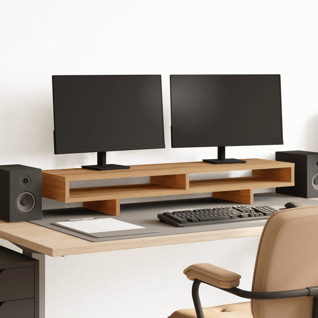 vidaXL Monitorstand met plank Zwart 100 x 27 x 15 cm Bewerkt hout