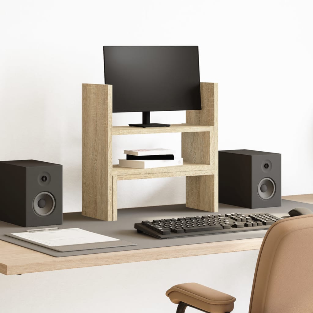 vidaXL Monitor Bureau Stand Zwart Eiken 40 x 17 x 41 cm Bewerkt hout