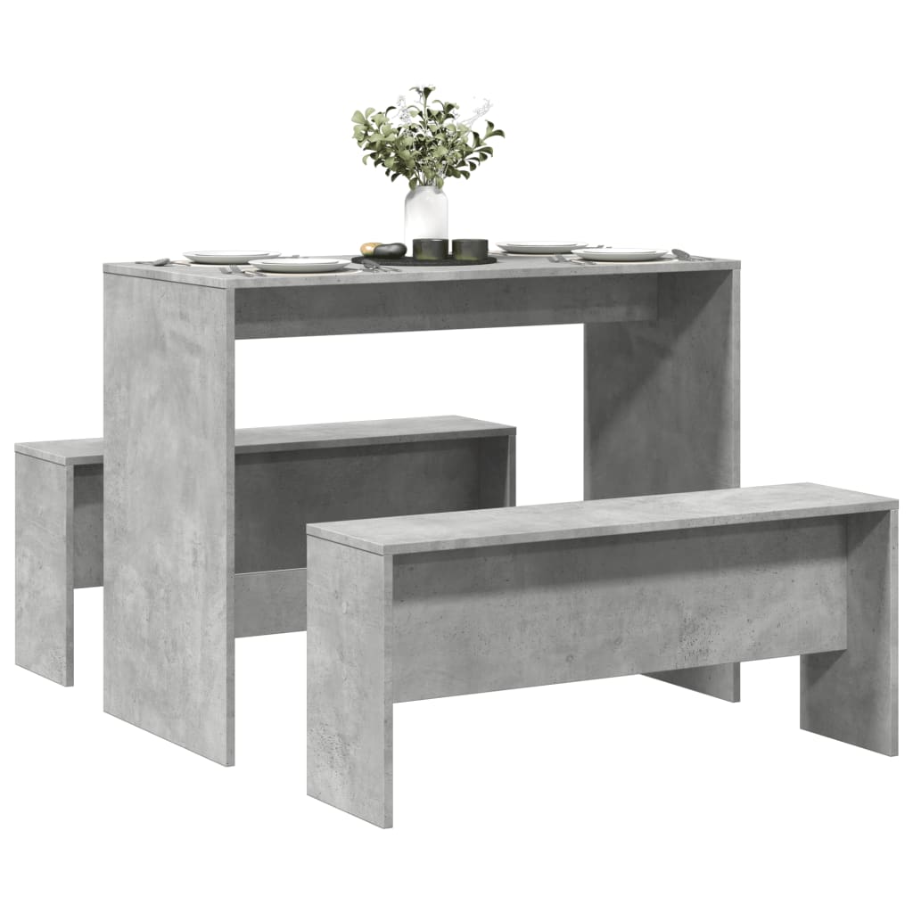 vidaXL 3-delige Eettafel en bankenset bewerkt hout wit