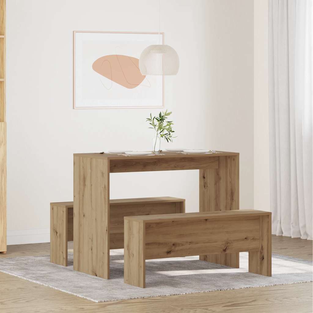 vidaXL 3-delige Eettafel en bankenset bewerkt hout wit