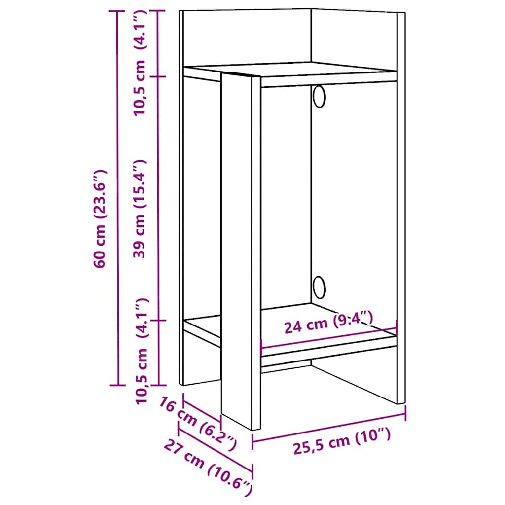 vidaXL Side table with shelf 25.5x27x60 cm white